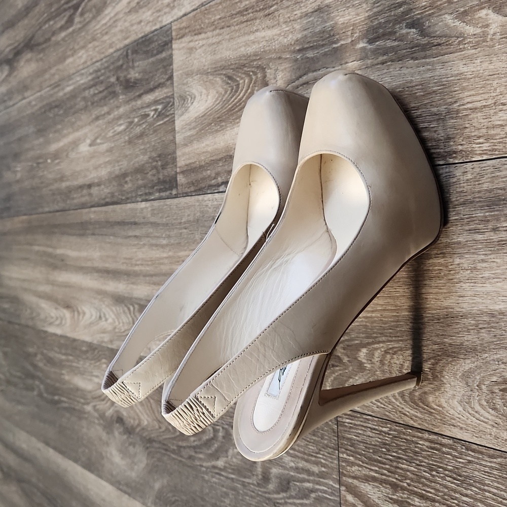 Brian Atwood Nude Debra Slingback Heels Size 38 1/2